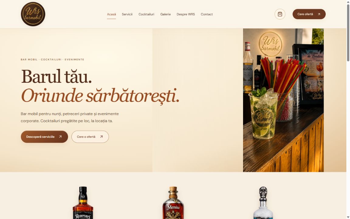 Pagina de început a site-ului WRS Bar Mobil